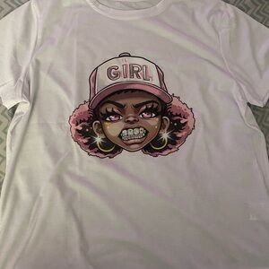 White T-Shirt with Pink Graphic Design